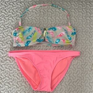 Xhilaration Pink and Multicolor Feather Bikini